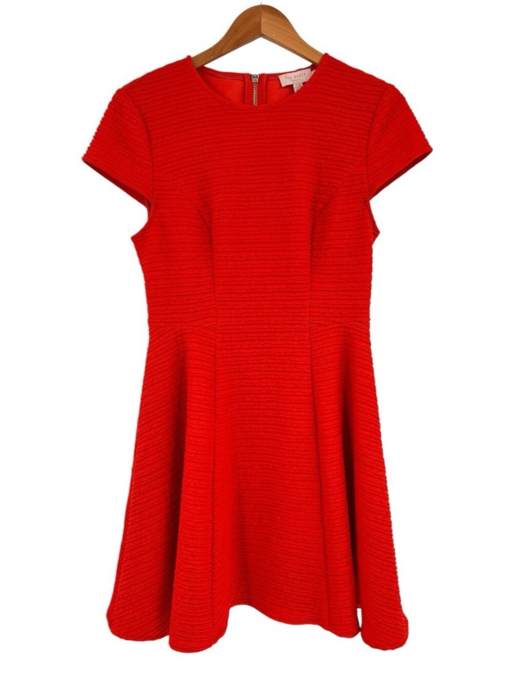 TED BAKER Women's Red Textured Short Sleeve Fit & Flare Scuba Dress US 4-6